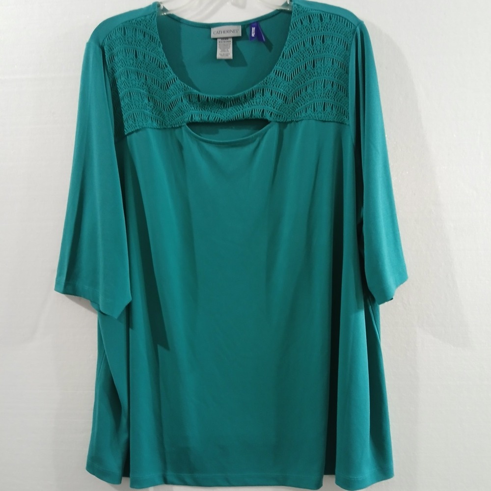 Catherine  Shirt Lady Sz 2X Half Sleeve Green